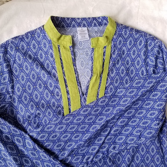 Blue Print Kurta with Green Trim - Picture 3 of 8